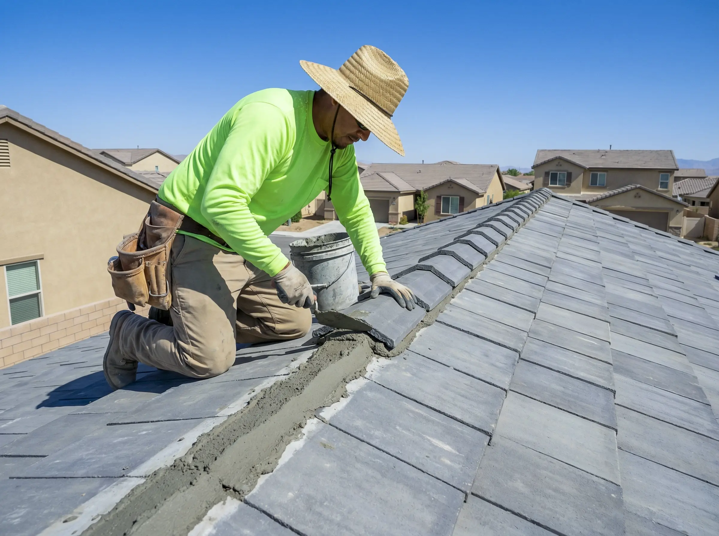 Cement Ridge Design Concrete Tile Roofing Installation | Chaparosa Roofing | Chaparosa ...