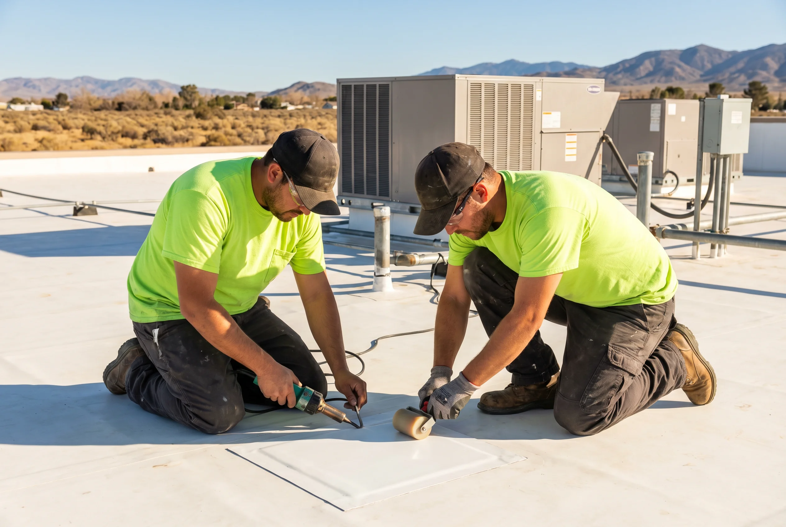 Commercial roof repair on flat roof system