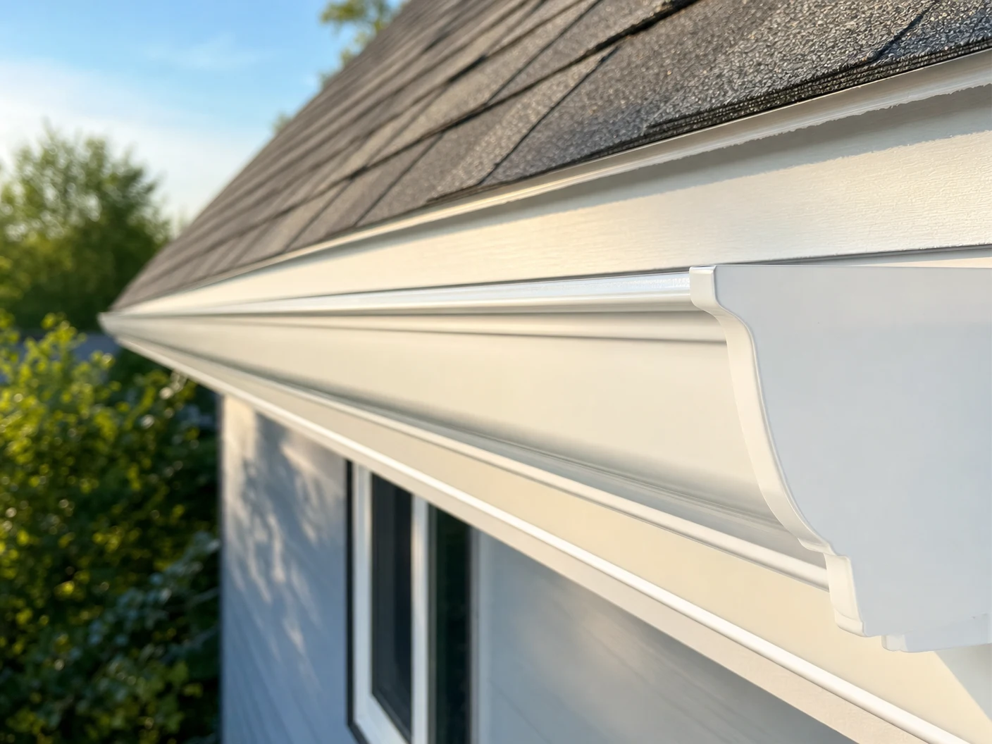 Seamless gutter installation on residential home