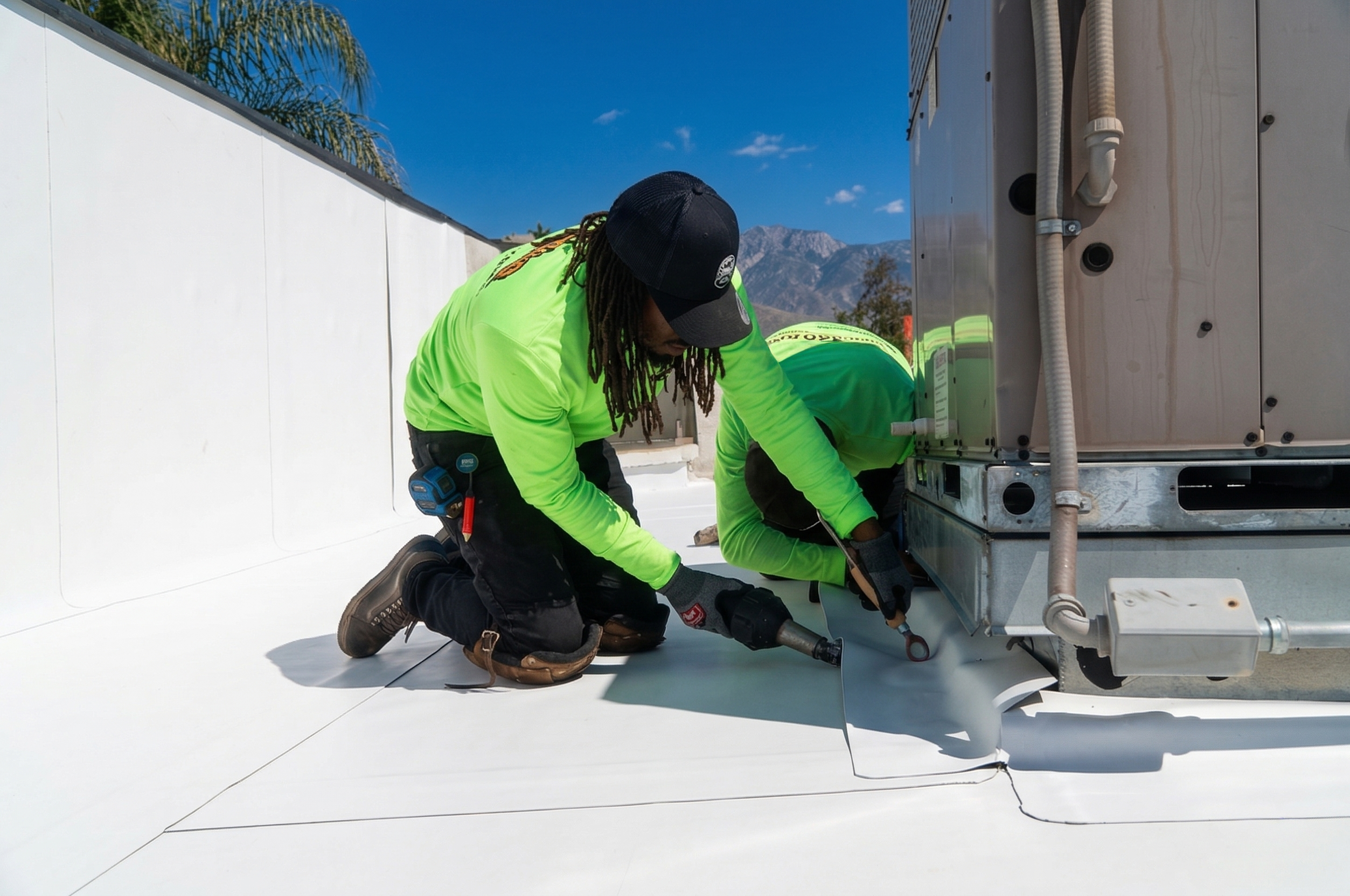 Commercial flat roof TPO installation