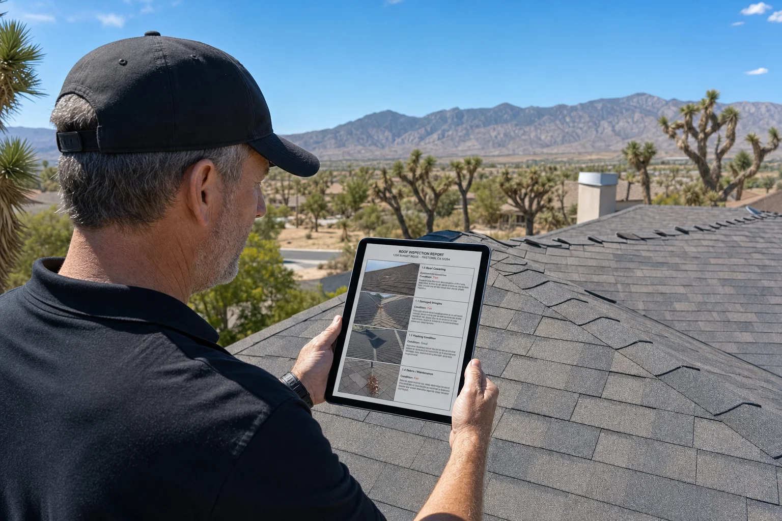Inspector documenting roof condition