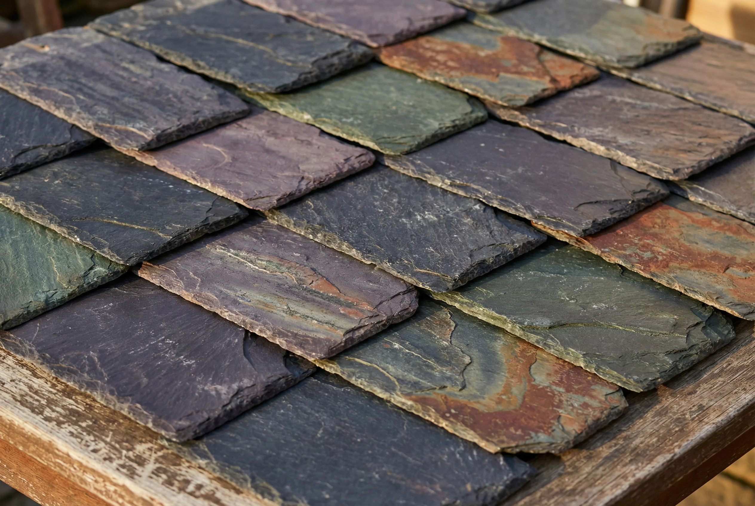 Natural slate roof with rich stone texture