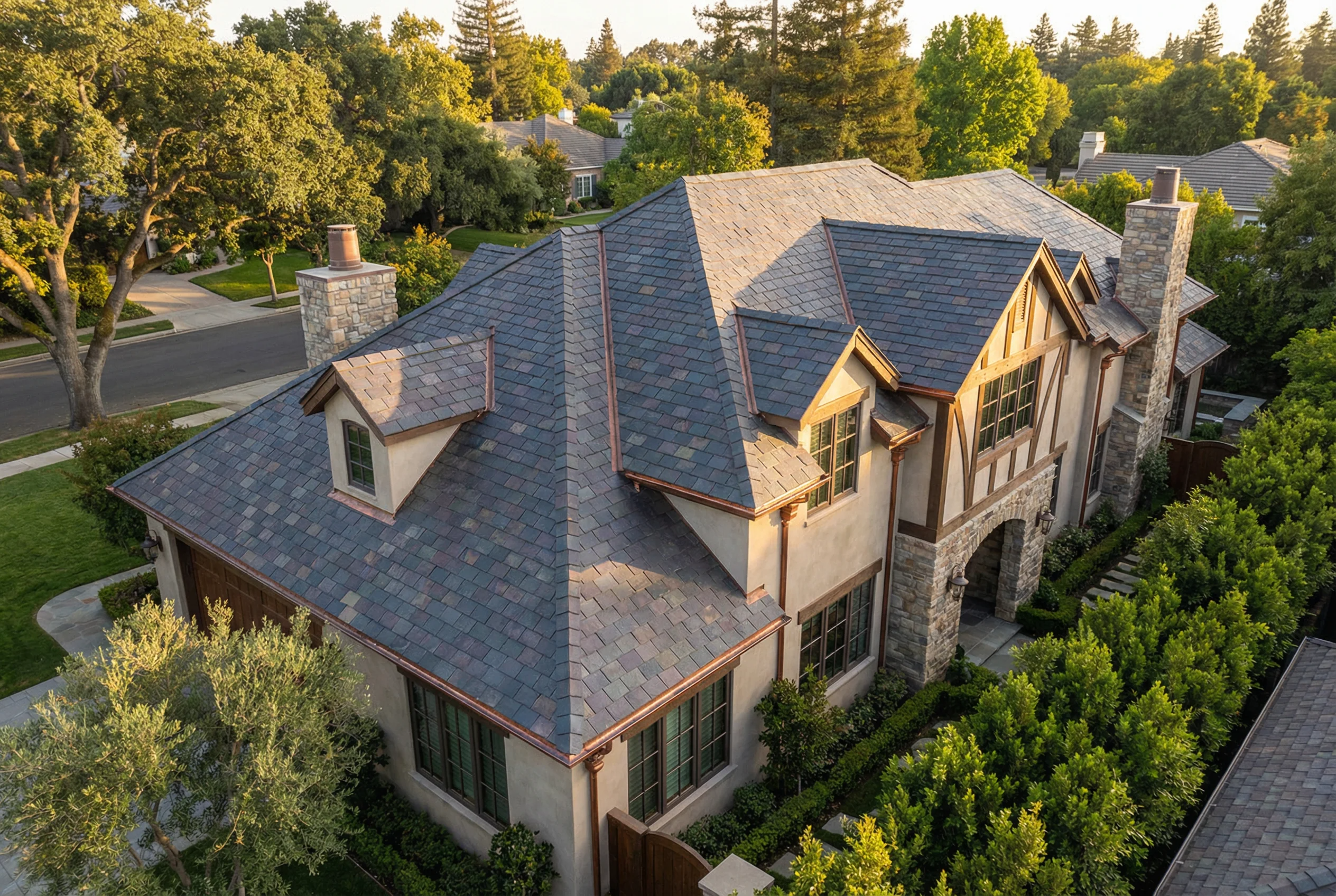 Slate roof ridge and detail work