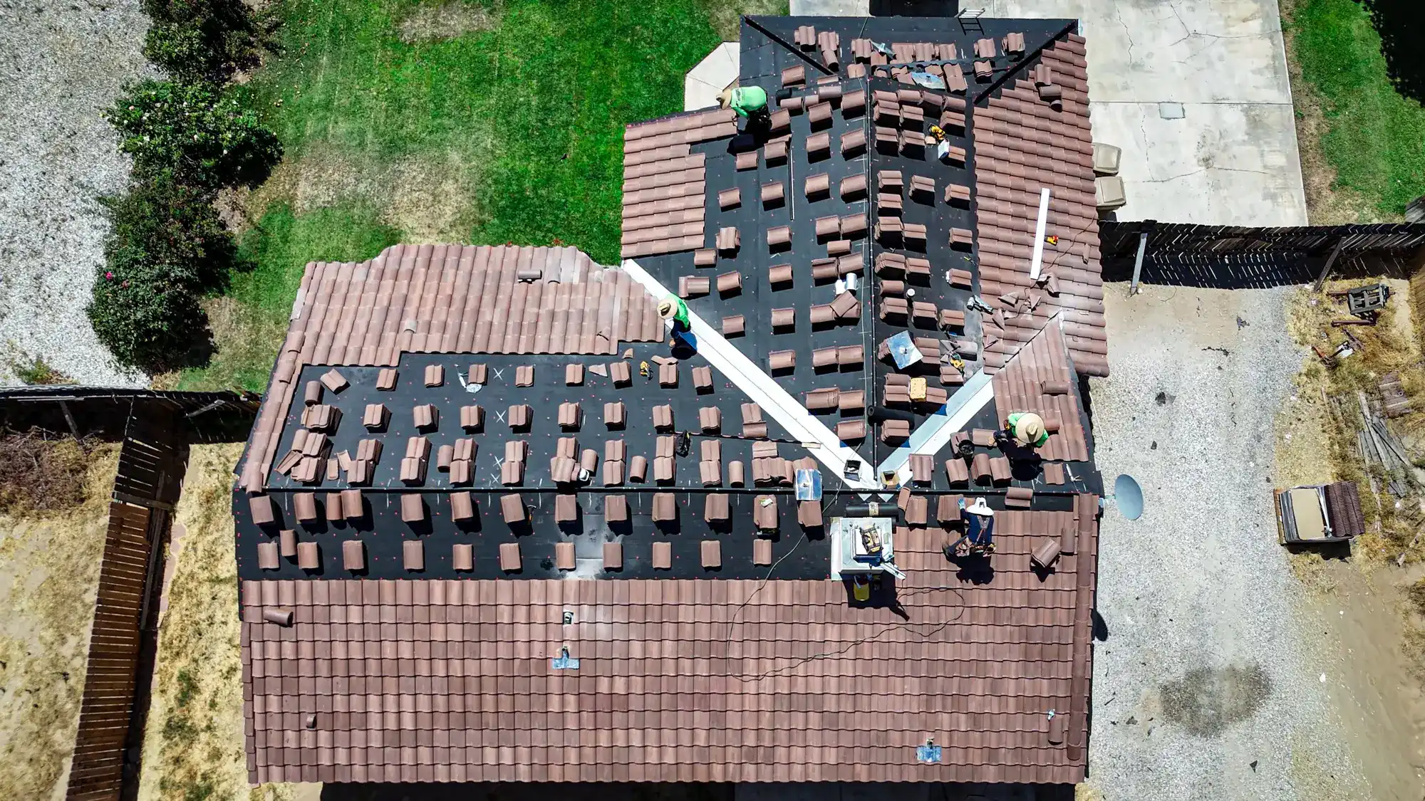 Aerial view of a tile roof