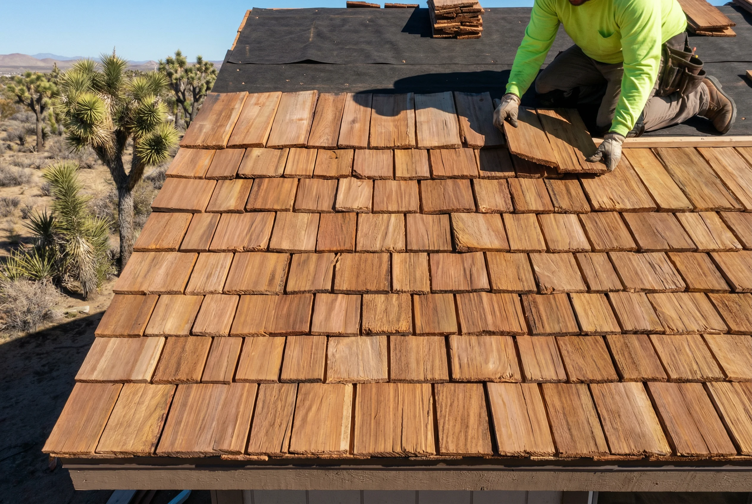 Detail of wood shake roofing pattern